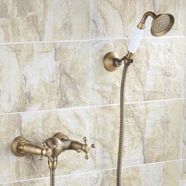 Antique Brass Finish Two Handles Tub Faucet with Hand Shower - FB005 - Click Image to Close