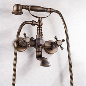 Antique Brass Two Handles Tub Faucet with Hand Shower - TFB007 - Click Image to Close