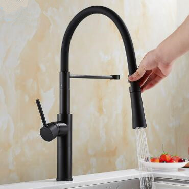 Creative Designed Black Brass Rotatable Pull Out Mixer Kitchen Sink Faucet FB0190