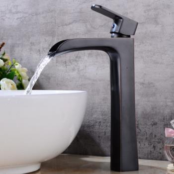 Antique Basin Faucet Black Bronze Brass Waterfall British Style High Version Bathroom Sink Faucet FB1550H