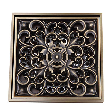 Bathroom Accessory Antique Brass Finish Solid Brass Floor Drain FD004 - Click Image to Close