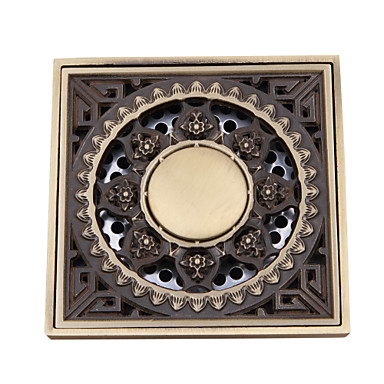 Bathroom Accessory Antique Brass Finish Solid Brass Floor Drain FD005 - Click Image to Close