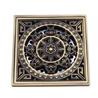 Bathroom Accessory Antique Brass Finish Solid Brass Floor Drain FD007 - Click Image to Close