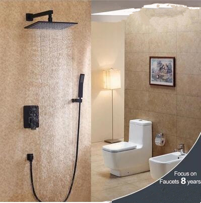 Antique Black Bronze Brass Bathroom Concealed Installation Rainfall Shower Set FS0658C