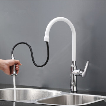 14 New White Porcelain Style Mixer Pull Out Kitchen Faucet HT9220