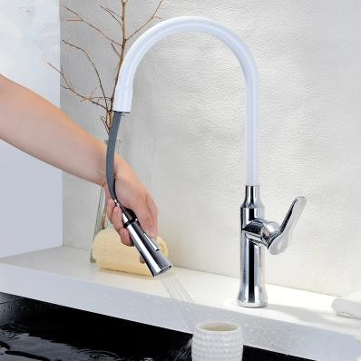 New White Porcelain Style Mixer Pull Out Kitchen Faucet HT9220 - Click Image to Close