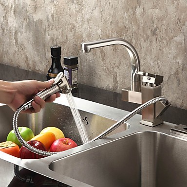 Solid Brass Spring Pull Out Kitchen Faucet - Polished Nickel Finish N1770