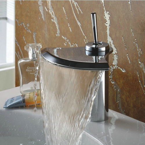Contemporary Chrome Finish Single Handle Waterfall Bathroom Sink Faucet TQ3001 - Click Image to Close