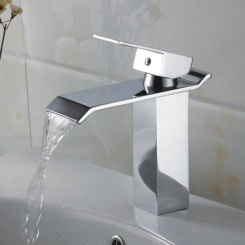 Contemporary Waterfall Bathroom Sink Faucet - Chrome Finish TQ3002 - Click Image to Close