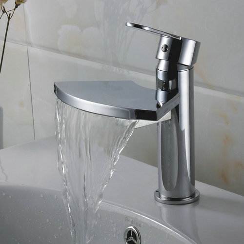Solid Brass Single Handle Chrome Finish Waterfall Bathroom Sink Faucet TQ3006