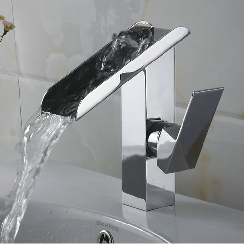Single Handle Contemporary Solid Brass Waterfall Bathroom Sink Faucet Chrome Finish TQ3028