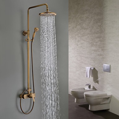 Traditional Antique Brass 8 inch Shower Head + Hand Shower Tub Shower Faucet - SA008