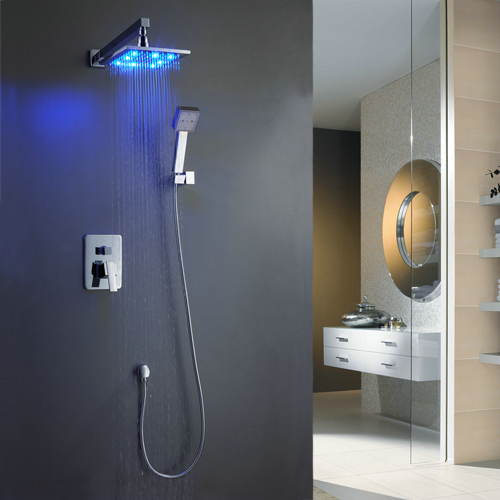 Wall-Mounted LED Shower Faucet with 8 inch Shower Head + Hand Shower TSF006
