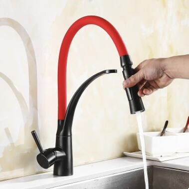 Art Designed Black Bronze Brass With Red Color Kitchen Sink Faucet