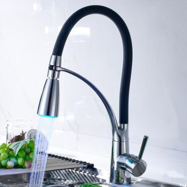 Brass Pull Out LED SPRING Kitchen Mixer Sink Faucet T0243BP - Click Image to Close