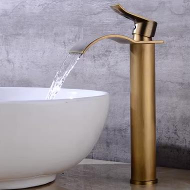 Antique Basin Faucet Brass Waterfall Mixer Water Bathroom Sink Faucet High Version T0280HF