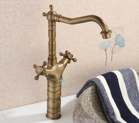 Antique Brass Finish Bathroom Sink Faucet (Tall) T0415H - Click Image to Close