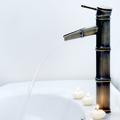 Antique Bronze Waterfall Bamboo Shape Design Single Handle Bathroom Sink Faucet T0417