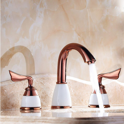 Classic Antique Brass Widespread Rose Gold Bathroom Sink Faucet T0452R