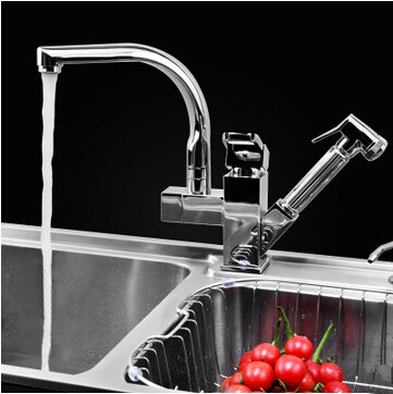 Chrome Two Handles Pull Out Mixer Centerset Kitchen Faucet T0790E