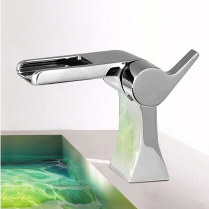 Waterfall Single Hole Single Handle Brass Bathroom Sink Faucet T1028B - Click Image to Close