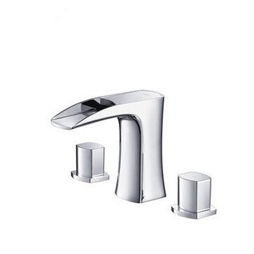 Waterfall Brass Three Holes Two Handles Bathroom Sink Faucet T1030D - Click Image to Close