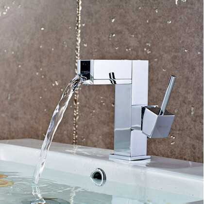 Waterfall Bathroom Brass Single Handle Mixer Sink Faucet (Short version) T1032F - Click Image to Close