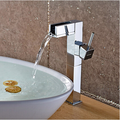 Waterfall Single Handle Brass Bathroom Sink Faucet Mixer Water Faucet (High version) T1032HF