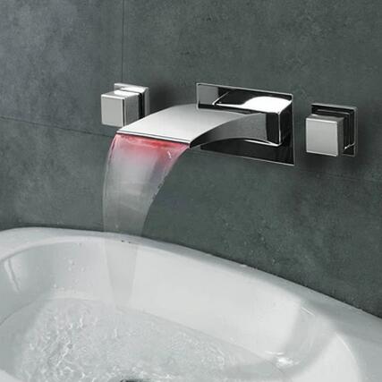 New LED Waterfall Three-pieces Wall Mounted Bathroom Sink Tap T1065 - Click Image to Close