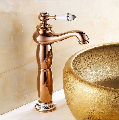 New European Style Mixer Bathroom Sink Faucet High version Rose Gold T1120A