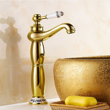 New European Style Mixer Bathroom Sink Faucet High version Ti-PVD T1120B