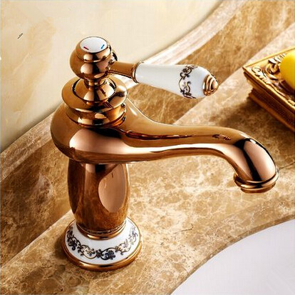 New European Style Mixer Bathroom Sink Faucet Rose Gold T1120SA - Click Image to Close