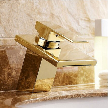 Hot Sale Brass Gold Bathroom Sink Faucet Waterfall Mixer Faucet T1122H - Click Image to Close