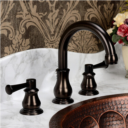 Antique Brass Mixer Bathroom Sink Faucet Two Handles Brown Bronze Faucet TA005C - Click Image to Close