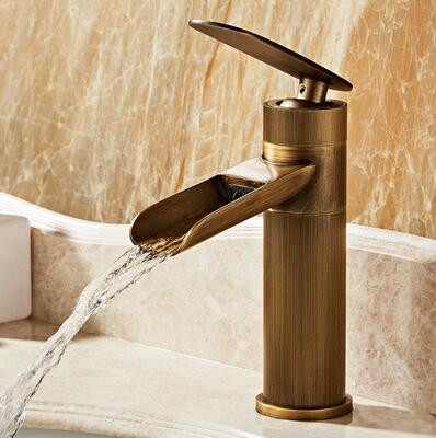 Antique Brass Waterfall Mixer Bathroom Sink Faucet TA0140