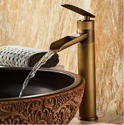 Antique Brass Waterfall Mixer High Version Bathroom Sink Faucet TA0140H