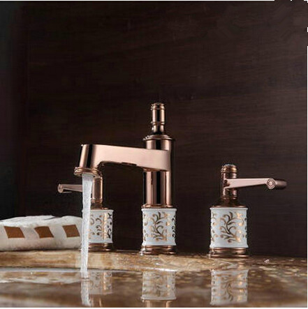 Antique Brass Rose Gold Two Handles Classical Bathroom Sink Faucet TA091RG