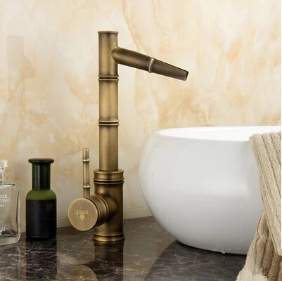 Antique Brass Bathroom Vintage Sink Tap Mixer Water Bamboo Faucet TA178G