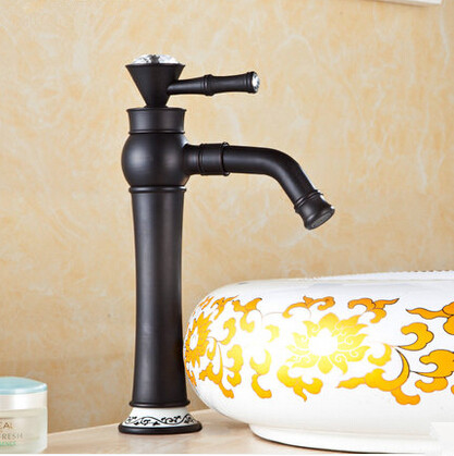 Brass Antique Black Bronze Bathroom Sink Tap Mixer Porcelain Tap TA3055H - Click Image to Close