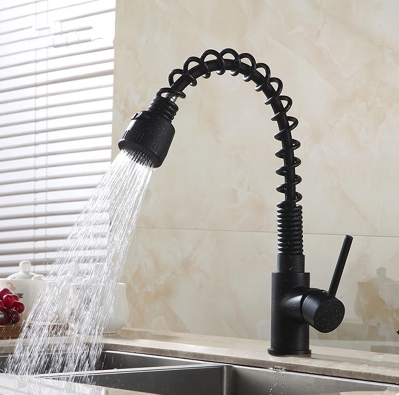 Black Bronze Brass Rotatable Mixer Spring Pull Down Kitchen Faucets TAB240P - Click Image to Close