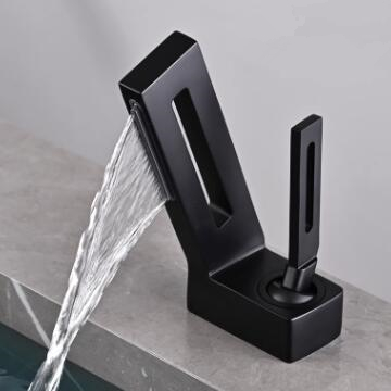 Black Brass Creative Cabinet Waterfall Mixer Bathroom Sink Faucets TB0278F