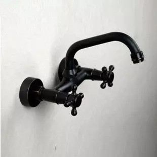 Antique Black Brass Bronze Wall Mounted Mixer Kitchen Faucet TB109W - Click Image to Close