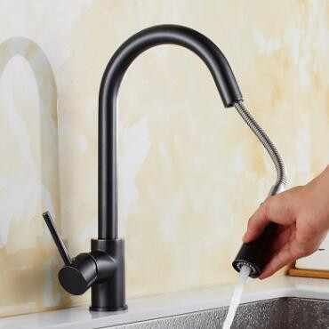 Black Bronze Brass Kitchen Pull Down Faucet Rotatable Kitchen Sink Faucet TB168P