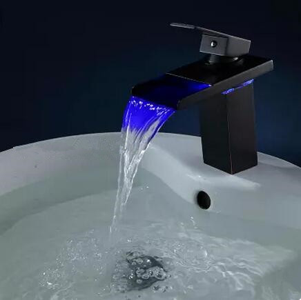 New Black Bronze Brass Temperature Control LED Bathroom Sink Faucet TB268L