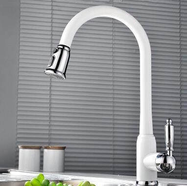 High Quality Brass White Painted Kitchen Pull Down Sink Faucet TB3013 - Click Image to Close