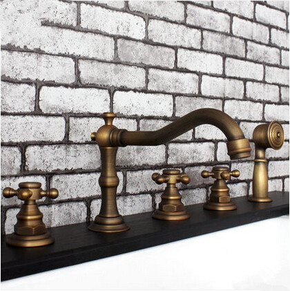 Antique Brass Five-Pieces Bathroom Bathtub Shower Mixer Faucets FTB455A