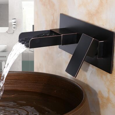 Antique Basin Faucet Black Bronze Brass Wall Mounted Waterall Bathroom Sink Faucet TB498W