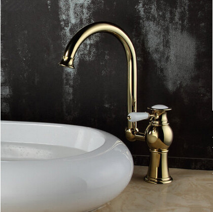 Brass Antique Luxury Gold Plated Single Handle Mixer Water Faucet For Both Bathroom and Kitchen TC256H