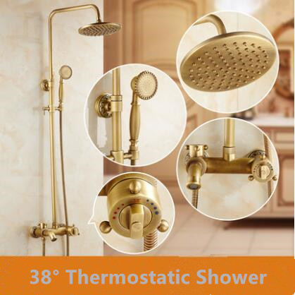 Antique Brass 38° Intelligent Thermostatic Rainfall Bathroom Shower Faucet TFA588