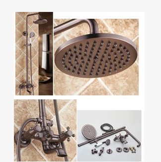 Antique Oil-rubbed Bronze Waterfall Rainfall + Handheld Wall Mount Shower Faucet - TFB001